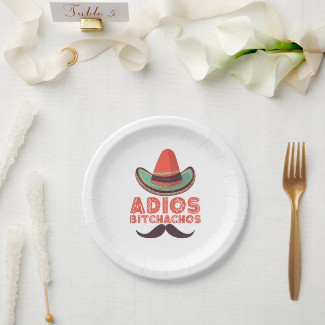 Plato De Papel Adiós bitchachos Sombrero retro Cinco de mayo (Boda)