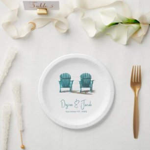 Plato De Papel Adirondack Beach preside Boda Verde azulado blanco
