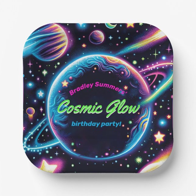 Plato De Papel Adolescentes Cosmic Glow Space Tema fiesta de cump (Anverso)