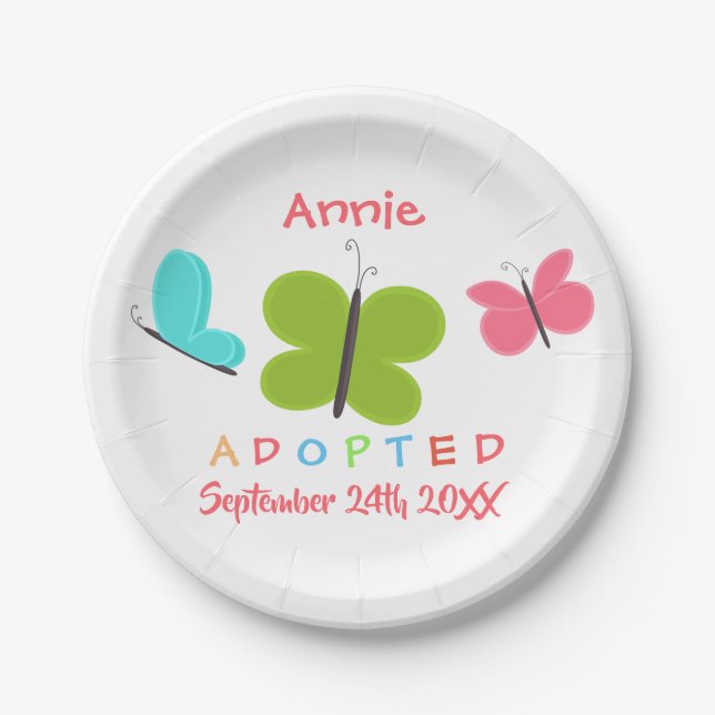 Plato De Papel Adopción adoptada de la mariposa - nombre de (Anverso)