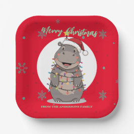Plato De Papel Adorable alegre Hipopótamo árbol de Navidad zoológ