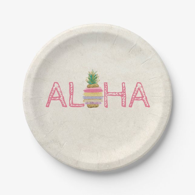 Plato De Papel Adorable Aloha Hawaiian Striped Pineapple (Anverso)