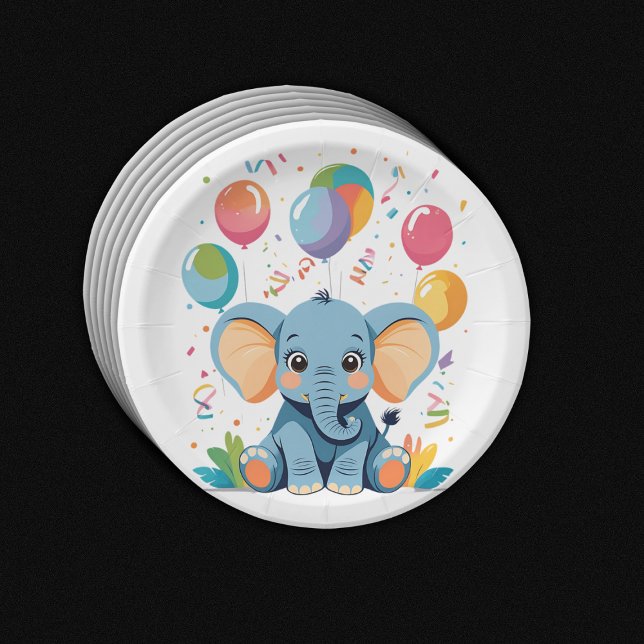 Plato De Papel Adorable Baby Elephant Balloons Baby Shower (Subido por el creador)