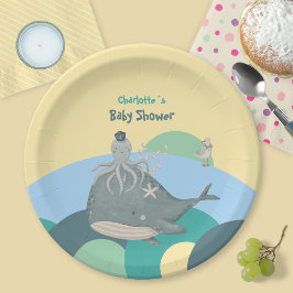 Plato De Papel Adorable Baby Shower Amarillo Amarillo de Ballena 