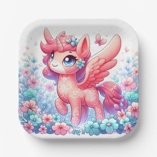 Plato De Papel Adorable Baby Shower de Unicornio moderno (Anverso)