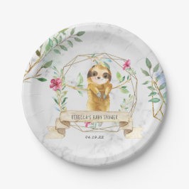 Plato De Papel Adorable Baby Shower Tropical Sloth