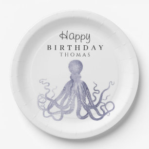 Plato De Papel Adorable bajo el mar Octopus cumpleaños