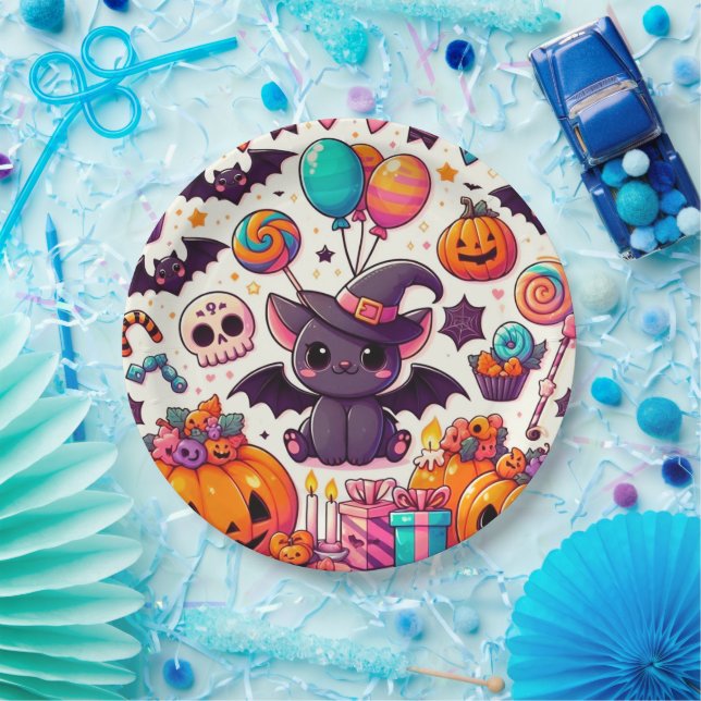Plato De Papel Adorable bat kawaii halloween (Fiesta)