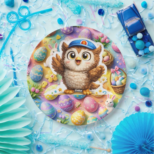Plato De Papel Adorable búho conejo de Pascua huevos (Fiesta)