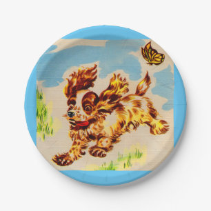 Plato De Papel adorable cachorro en fuga