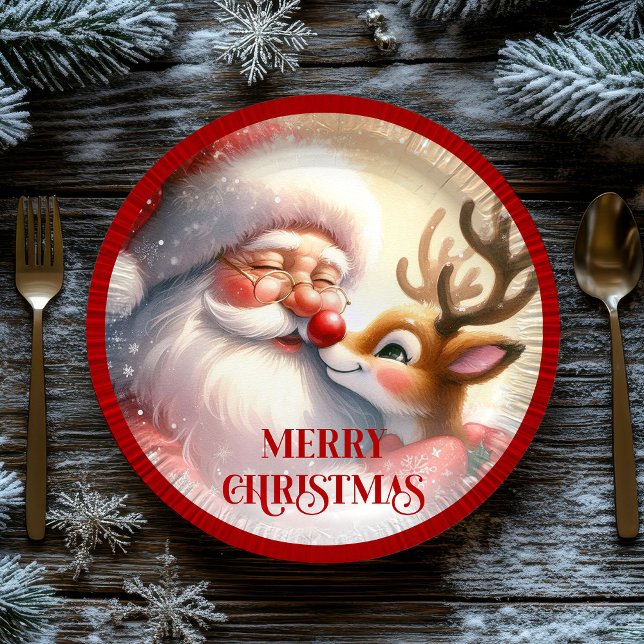 Plato De Papel Adorable Cartoon Santa Rudolph Christmas Plates (Adorable Cartoon Santa Rudolph Christmas Plates)
