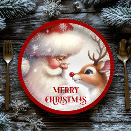 Plato De Papel Adorable Cartoon Santa Rudolph Christmas Plates