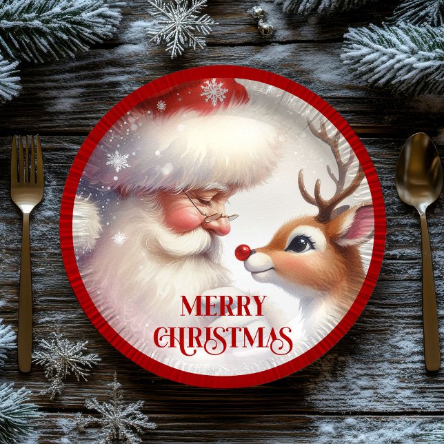 Plato De Papel Adorable Cartoon Santa Rudolph Christmas Plates (Adorable Cartoon Santa Rudolph Christmas Plates)