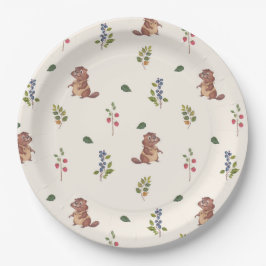 Plato De Papel Adorable Cojín decorativo Beaver y Forest Berries