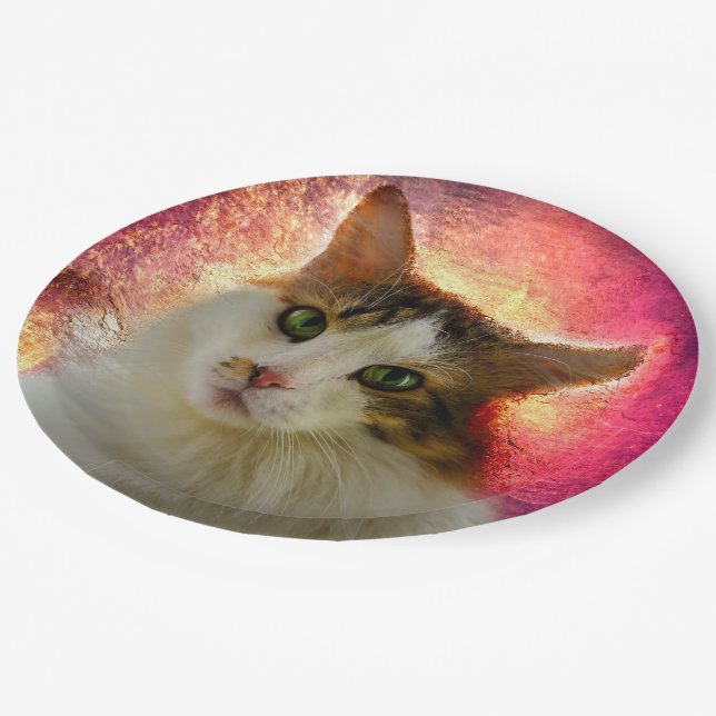 Plato De Papel Adorable Cute Calico Cat (Angular)