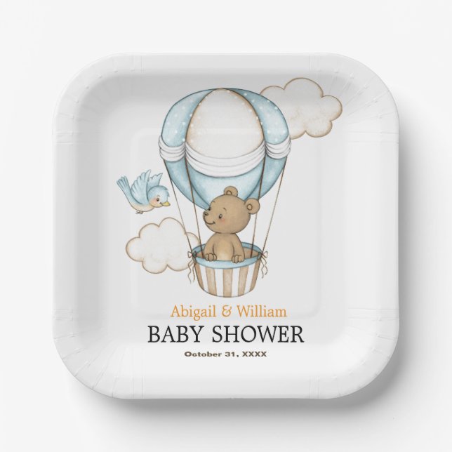 Plato De Papel Adorable Cute Teddy Bear Baby Shower Party  (Anverso)