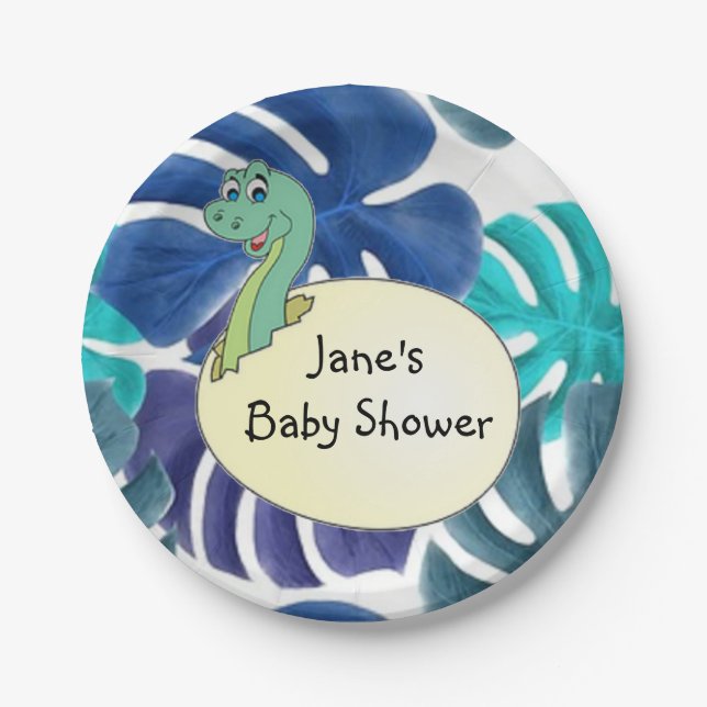 Plato De Papel Adorable Dinosaur Baby Shower  (Anverso)