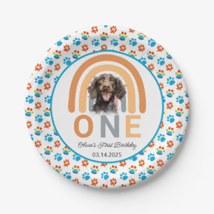 Plato De Papel Adorable Dog Arcoiris acuarela Primer Fiesta de cu