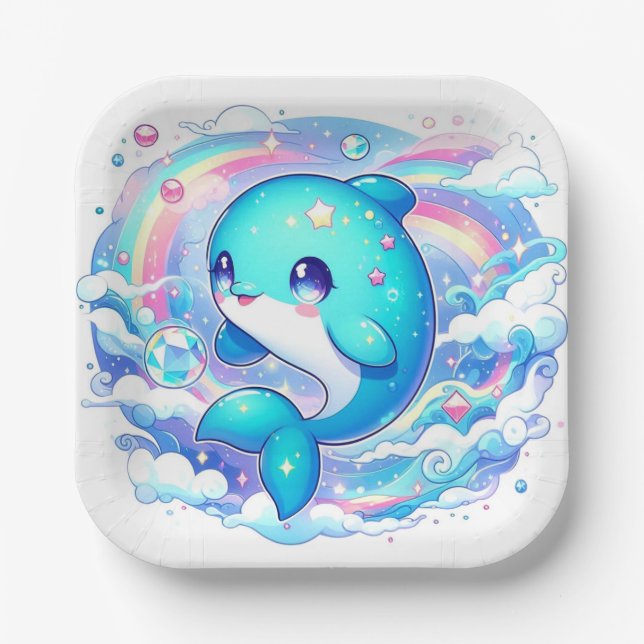 Plato De Papel Adorable Dolphin Baby Shower (Anverso)