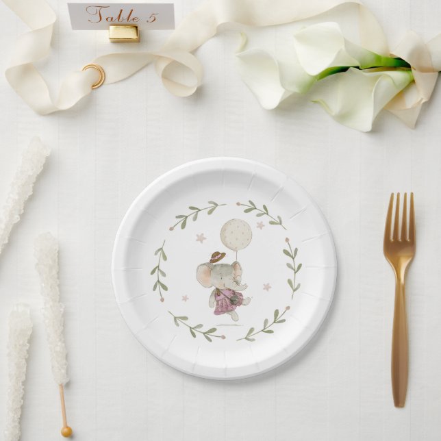 Plato De Papel Adorable Ducha de Bebé Rústica Boho Elefante (Boda)