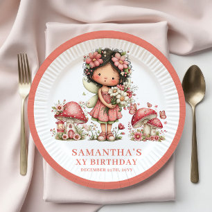 Plato De Papel Adorable Fairy Cumpleaños 5 Blush Floral Papel 