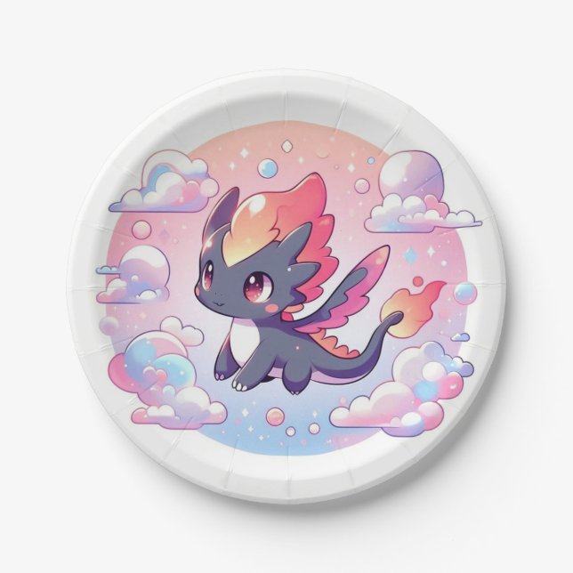 Plato De Papel Adorable Fairytale Dragon Baby Shower (Anverso)