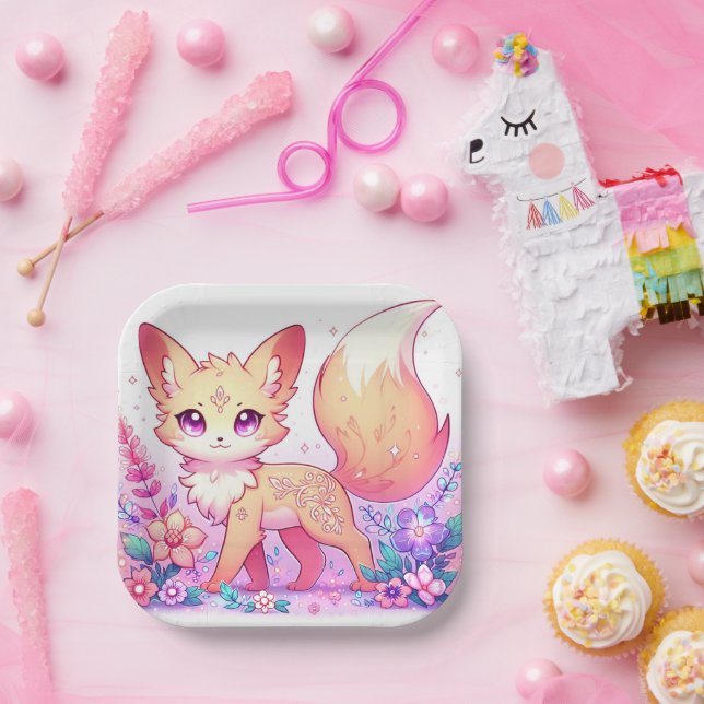 Plato De Papel Adorable Fantasy Fox Baby Shower (Fiesta)