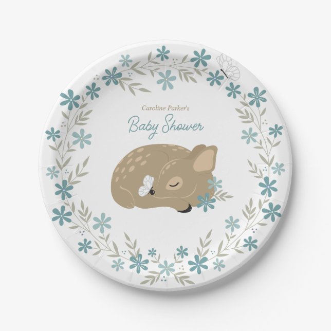 Plato De Papel Adorable Fawn Baby Shower (Anverso)