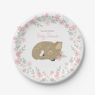 Plato De Papel Adorable Fawn Baby Shower Classic Round Pegatina