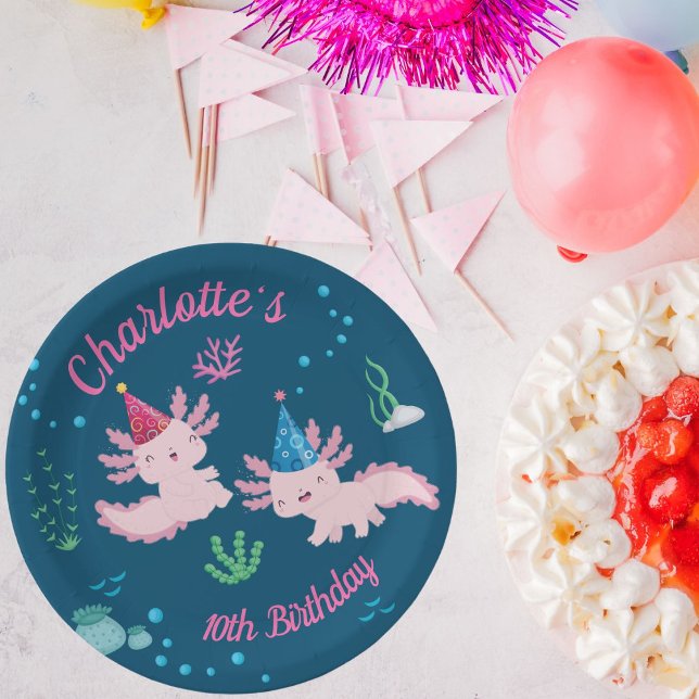 Plato De Papel Adorable fiesta de cumpleaños de Axolotl (Subido por el creador)