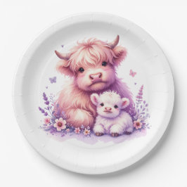 Plato De Papel Adorable Floral Highland Cow Baby Shower