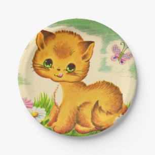 Plato De Papel adorable gatito de ojos verdes