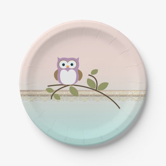Plato De Papel Adorable Girly Cute Owl (Anverso)