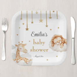 Plato De Papel Adorable Gold Starry Safari Baby Shower
