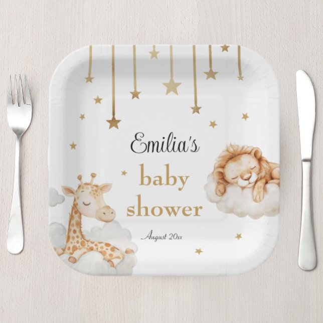 Plato De Papel Adorable Gold Starry Safari Baby Shower (Subido por el creador)