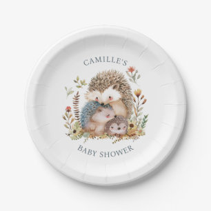 Plato De Papel Adorable Hedgehog Family Pink Baby Shower