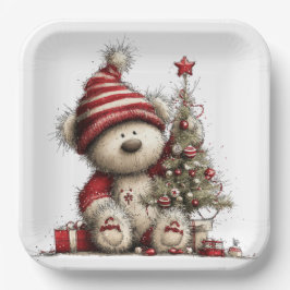 PLATO DE PAPEL ADORABLE HOLIDAY CHRISTMAS TEDDY BEAR