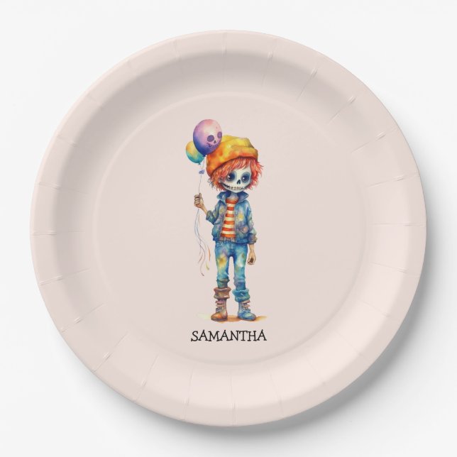 Plato De Papel Adorable Kid Zombie - Cute Halloween (2) (Anverso)