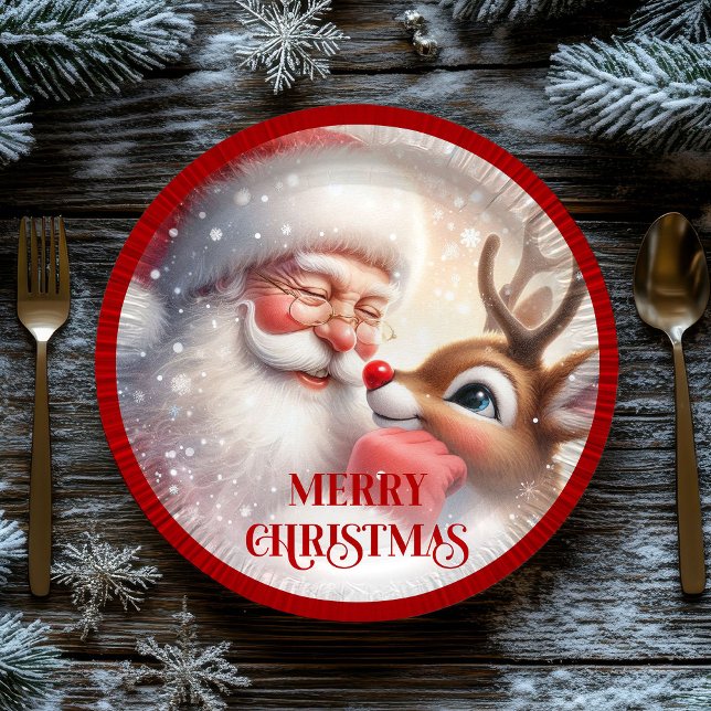 Plato De Papel Adorable Kids Santa and Rudolph Holiday Plates (Adorable Kids Santa and Rudolph Holiday Plates)