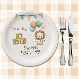 Plato De Papel Adorable Lion Baby Shower Boy