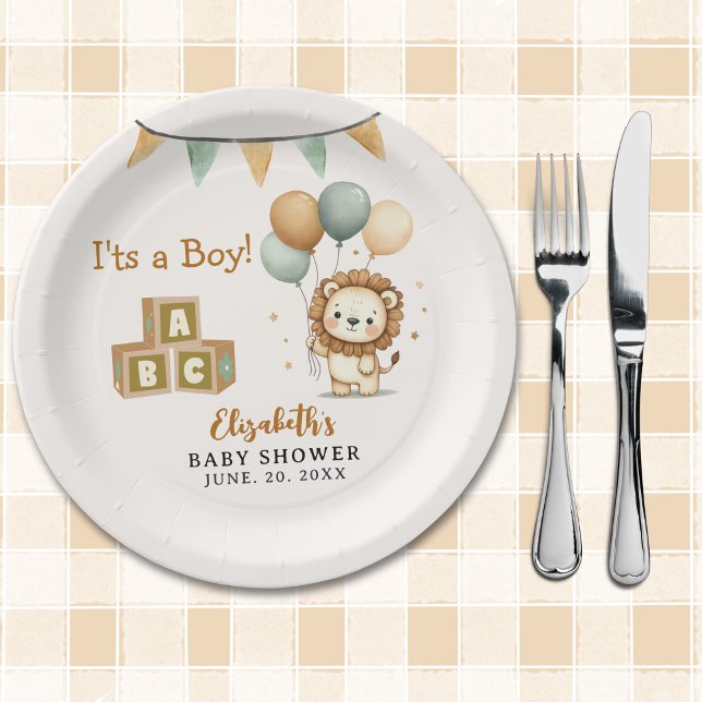Plato De Papel Adorable Lion Baby Shower Boy (Subido por el creador)