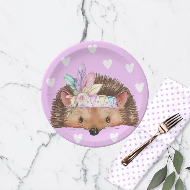 Plato De Papel Adorable Moda de Boho Rosa Hedgehog (Subido por el creador)