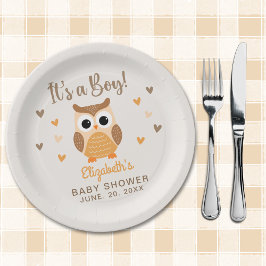 Plato De Papel Adorable Owl Baby Shower Boy Boho