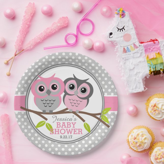 Plato De Papel Adorable Owls Baby Shower (Fiesta)