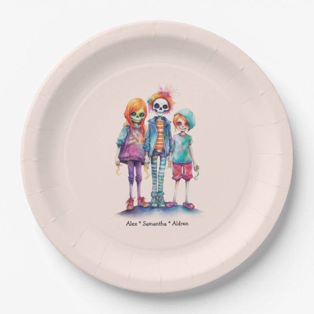 Plato De Papel Adorable Pastel Zombie Trio - Cute Halloween (Anverso)