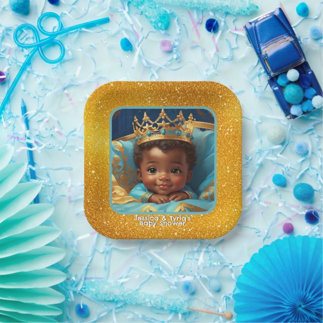 Plato De Papel Adorable Príncipe Africano Real Baby Shower/Cumple (Fiesta)