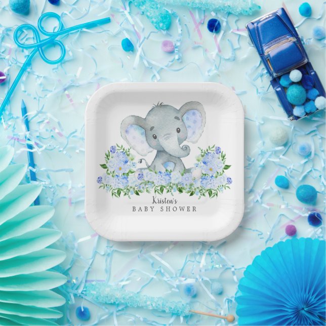 Plato De Papel Adorable Safari Elephant Boys Baby Shower (Fiesta)