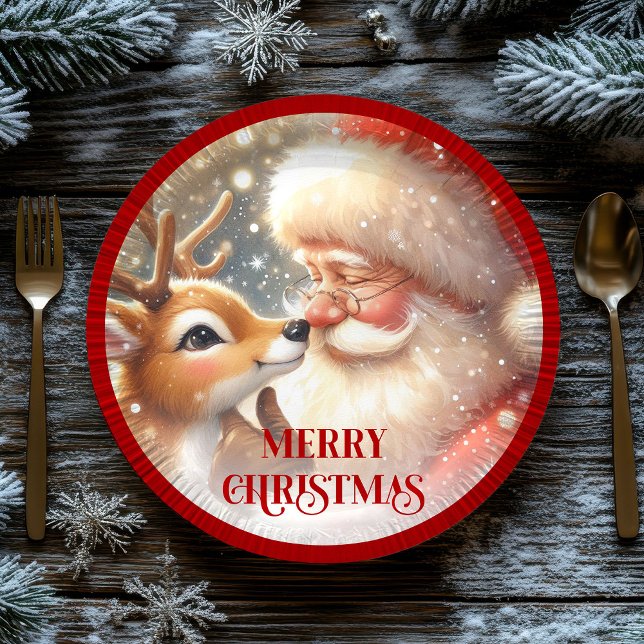 Plato De Papel Adorable Santa Claus and Rudolph Party Plates (Adorable Santa Claus and Rudolph Party Plates)