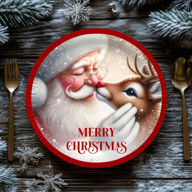 Plato De Papel Adorable Santa Claus Rudolph Kids Party Plates (Adorable Santa Claus Rudolph Kids Party Plates)