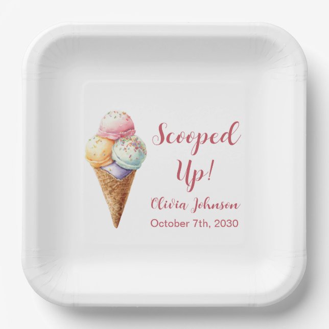 Plato De Papel Adorable Scooped Up Ice Cream Bridal Shower (Anverso)